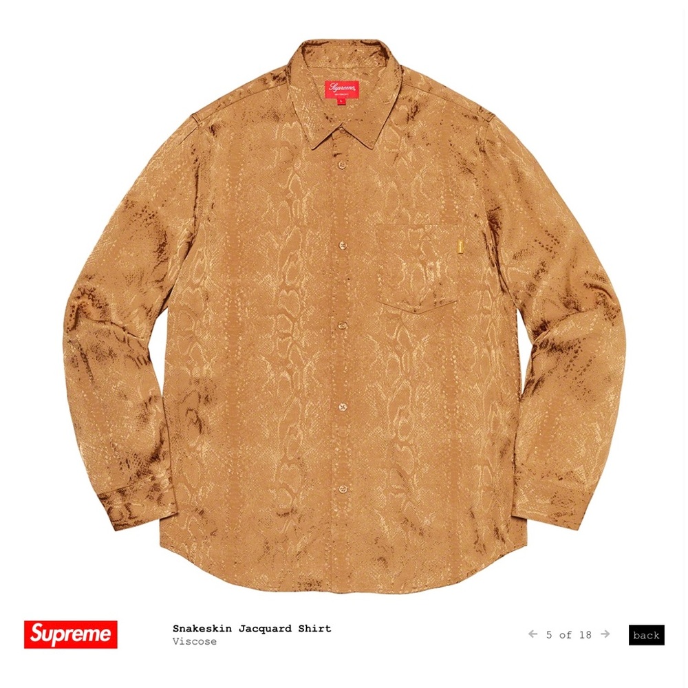 SUPREME Jacquard Snakeskin Print Long Sleeve Button Down Viscose Shirt